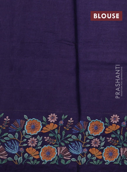 Navy Blue Pure Tussar Silk - Embroidery