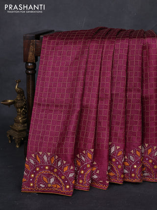 Wine  Pure Tussar Silk - Embroidery
