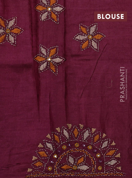 Wine  Pure Tussar Silk - Embroidery