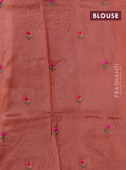 Beige & Peach Pure Tussar Silk - Embroidery