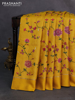 Mustard Pure Tussar Silk - Embroidery