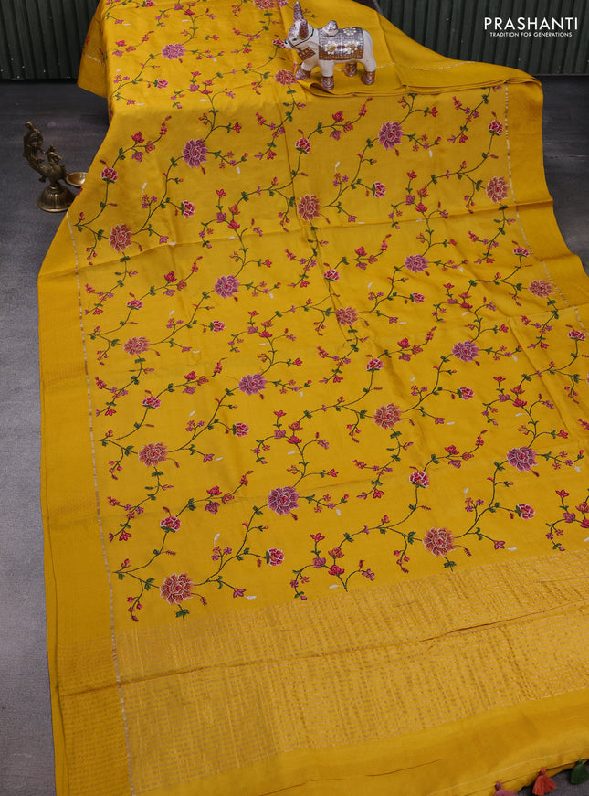Mustard Pure Tussar Silk - Embroidery