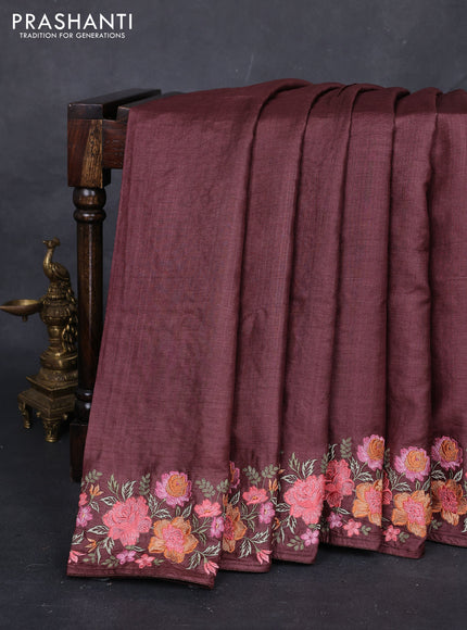Brown Pure Tussar Silk - Embroidery
