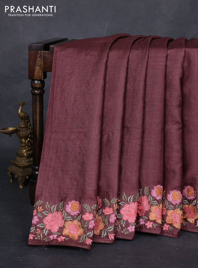 Brown Pure Tussar Silk - Embroidery