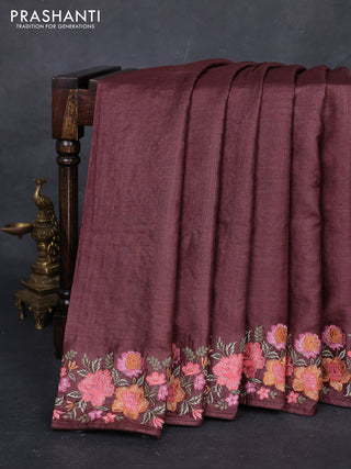 Brown Pure Tussar Silk - Embroidery