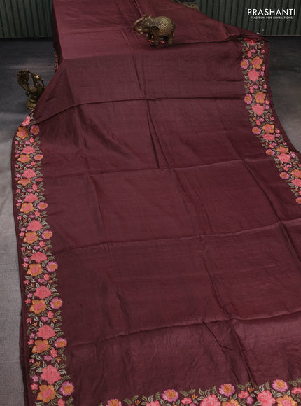 Brown Pure Tussar Silk - Embroidery