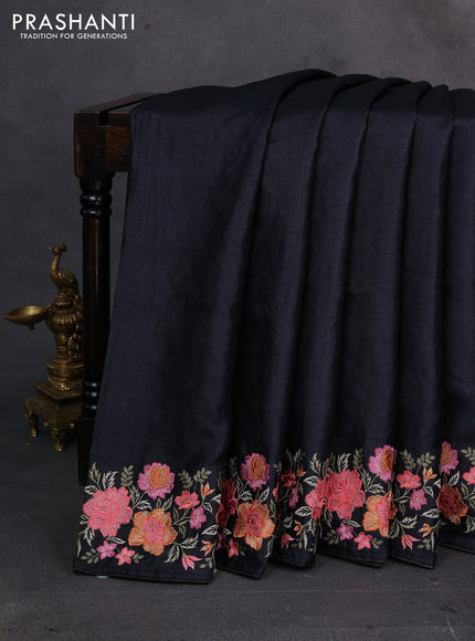 Black Pure Tussar Silk - Embroidery
