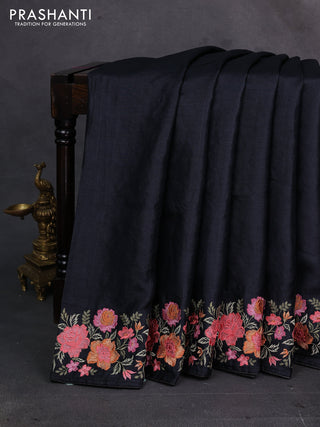 Black Pure Tussar Silk - Embroidery