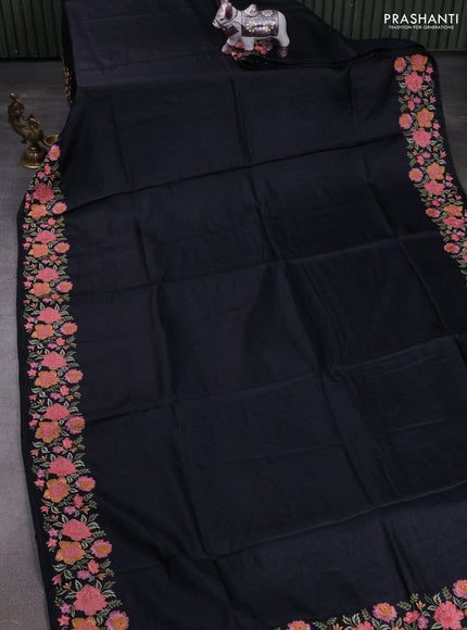 Black Pure Tussar Silk - Embroidery