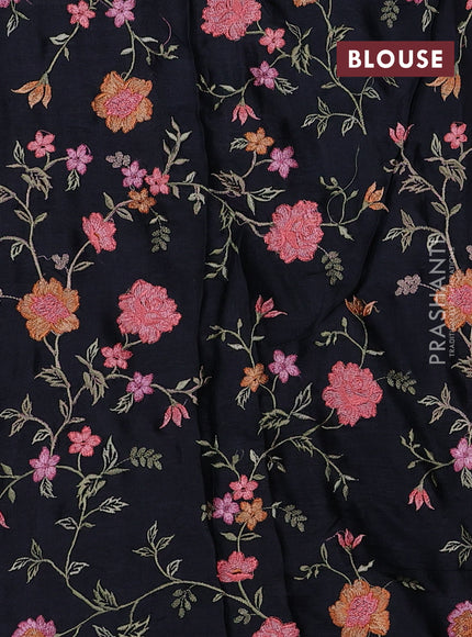 Black Pure Tussar Silk - Embroidery