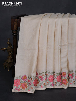 Cream Pure Tussar Silk - Embroidery