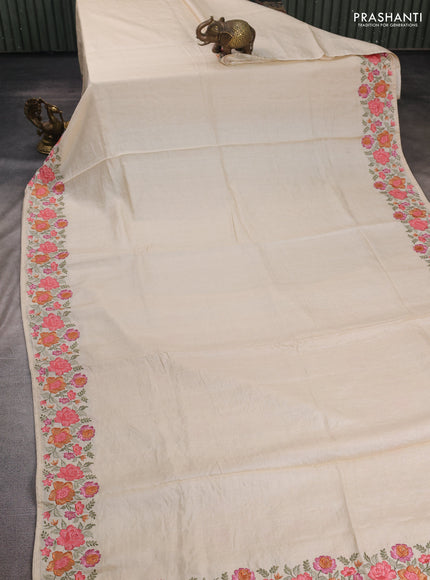 Cream Pure Tussar Silk - Embroidery