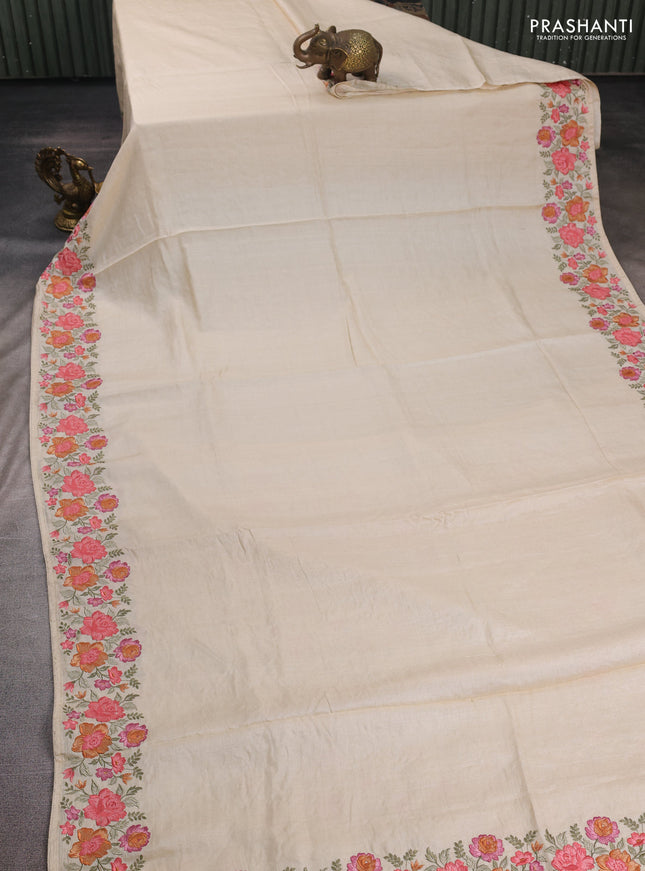 Cream Pure Tussar Silk - Embroidery