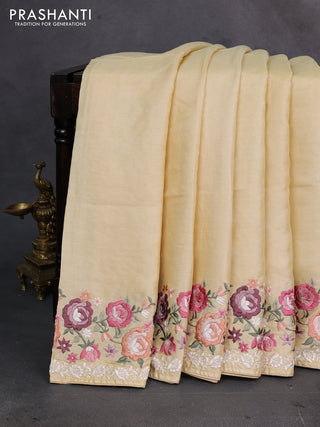 Pale Yellow Pure Tussar Silk - Embroidery