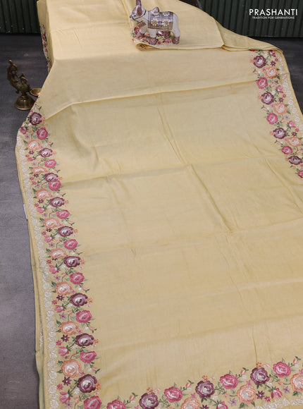 Pale Yellow Pure Tussar Silk - Embroidery
