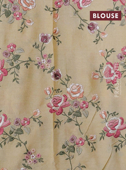 Pale Yellow Pure Tussar Silk - Embroidery