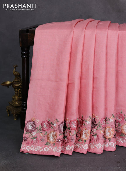 Peach Pure Tussar Silk - Embroidery