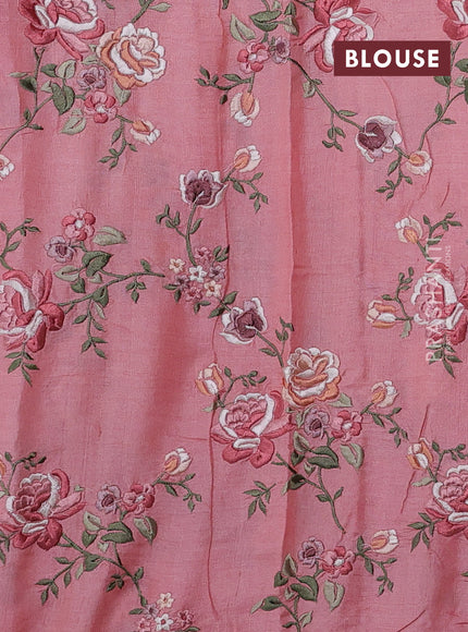 Peach Pure Tussar Silk - Embroidery
