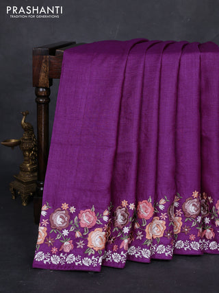Purple Pure Tussar Silk - Embroidery