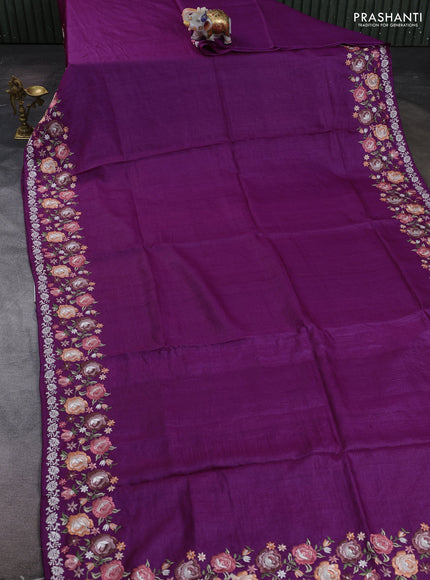 Purple Pure Tussar Silk - Embroidery