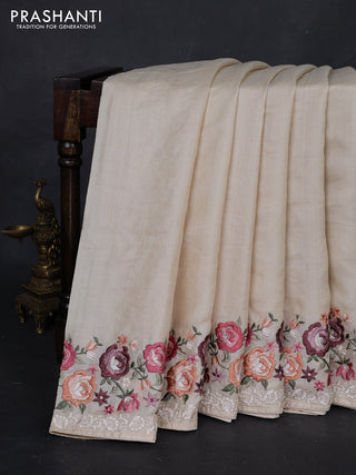 Off White Pure Tussar Silk - Embroidery