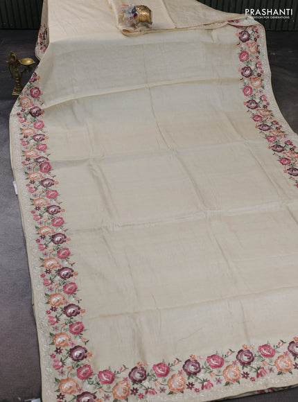 Off White Pure Tussar Silk - Embroidery