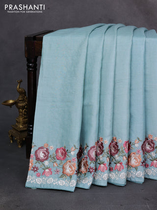 Sky Blue Pure Tussar Silk - Embroidery