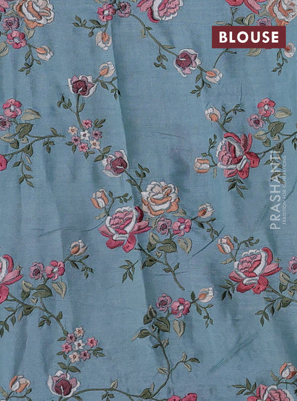 Sky Blue Pure Tussar Silk - Embroidery