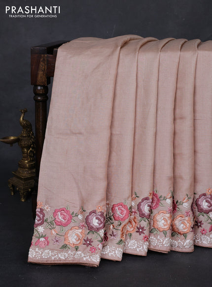 Beige Pure Tussar Silk - Embroidery