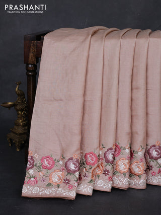 Beige Pure Tussar Silk - Embroidery