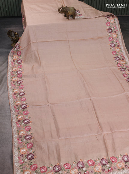 Beige Pure Tussar Silk - Embroidery