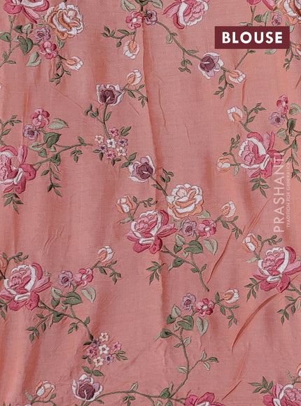 Peach Orange Pure Tussar Silk - Embroidery