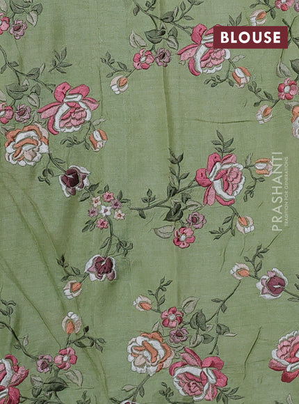Pista Green Pure Tussar Silk - Embroidery