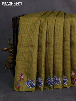 Mehendi Green Pure Tussar Silk - Embroidery