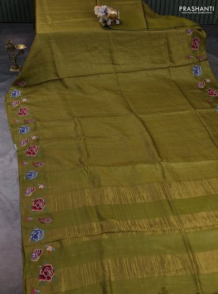 Mehendi Green Pure Tussar Silk - Embroidery