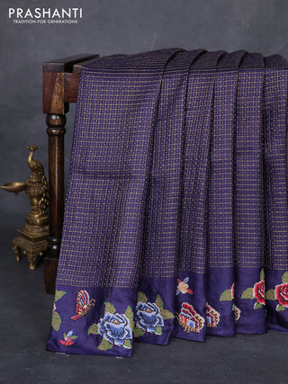 Blue Pure Tussar Silk - Embroidery