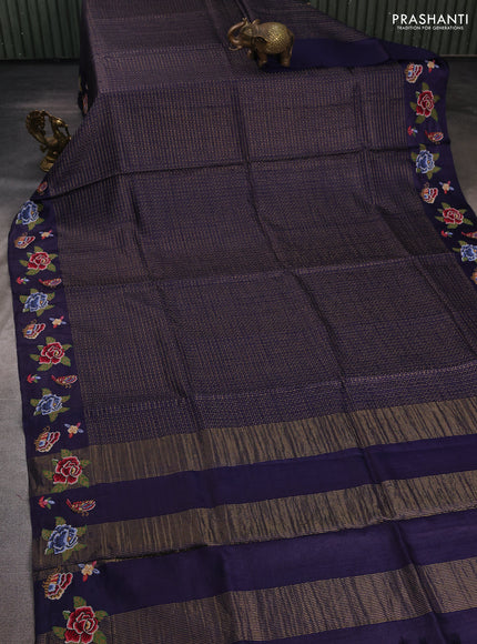 Blue Pure Tussar Silk - Embroidery