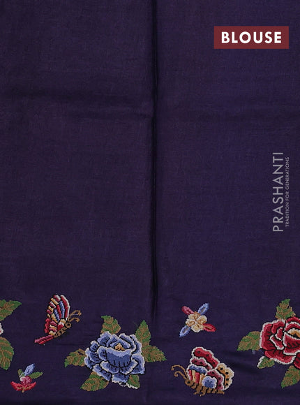 Blue Pure Tussar Silk - Embroidery