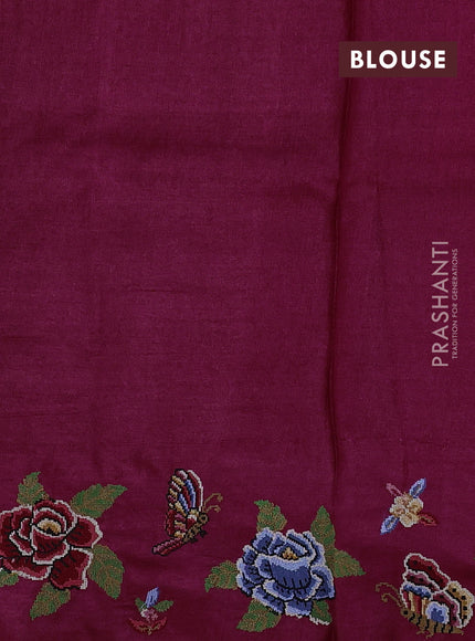 Magenta Pink Pure Tussar Silk - Embroidery