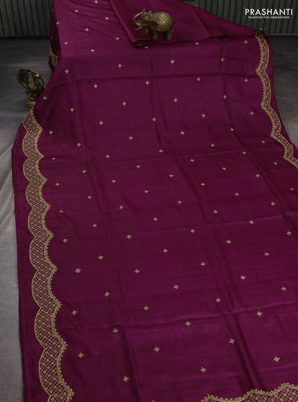 Wine Pure Tussar Silk - Embroidery