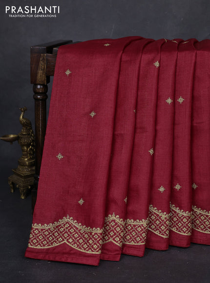 Maroon Pure Tussar Silk - Embroidery