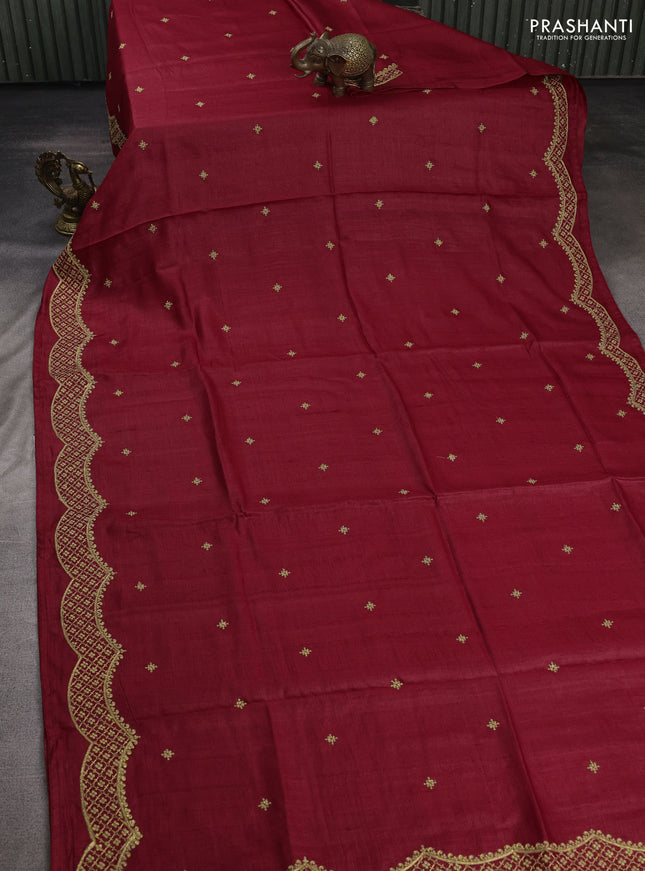 Maroon Pure Tussar Silk - Embroidery