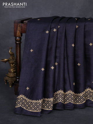 Black Pure Tussar Silk - Embroidery