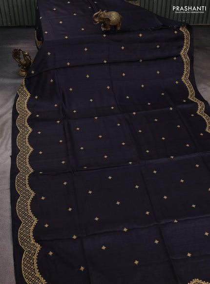 Black Pure Tussar Silk - Embroidery