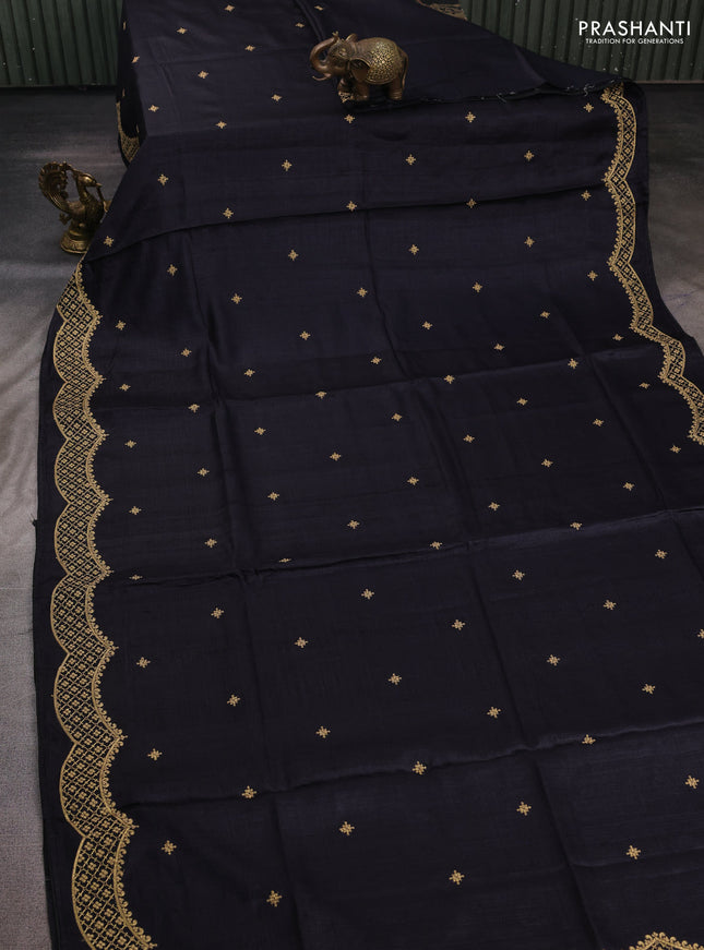 Black Pure Tussar Silk - Embroidery