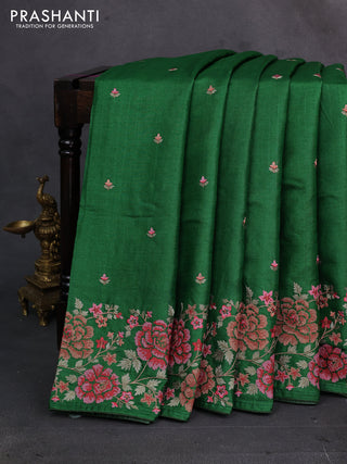 Green Pure Tussar Silk - Embroidery