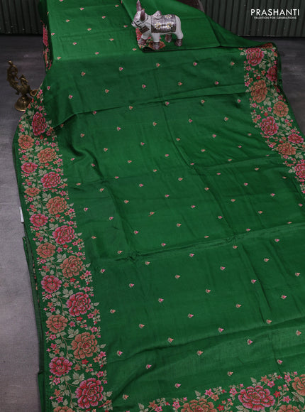 Green Pure Tussar Silk - Embroidery