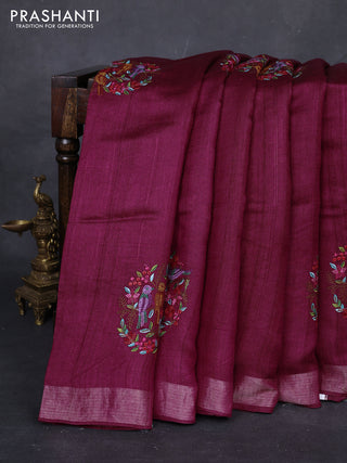 Wine  Pure Tussar Silk - Embroidery
