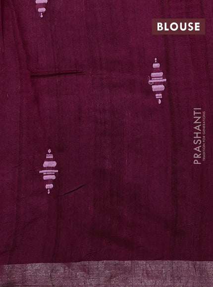 Wine  Pure Tussar Silk - Embroidery