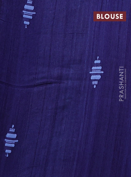 Navy Blue Pure Tussar Silk - Embroidery